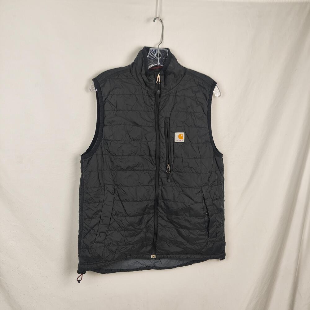 Carhartt Vest Mens Medium Gray Quilted Nylon Full Zip Insulated Workwear Logo
